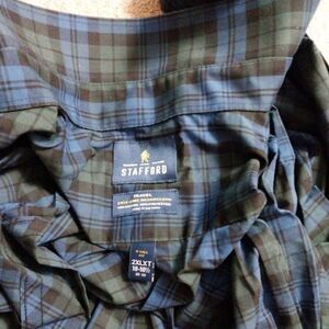 Stafford Travel Blue Green Plaid Long Sleeve Button Down Shirt 2XLXT 18/18.5